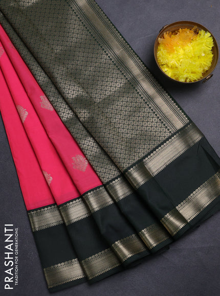 Semi kanchipuram silk saree candy pink and bottle green with zari woven buttas and rettapet zari woven korvai border