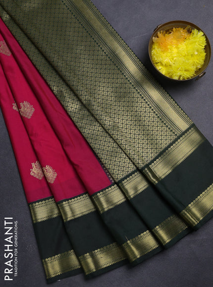 Semi kanchipuram silk saree pink and bottle green with zari woven buttas and rettapet zari woven korvai border