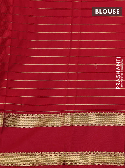 Semi kanchipuram silk saree peacock blue and red with allover zari stripe weaves and rettapet zari woven korvai border
