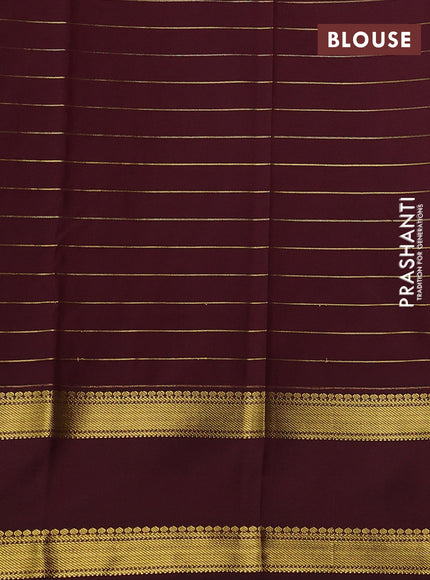 Semi kanchipuram silk saree green and coffee brown with allover zari stripe weaves and rettapet zari woven border