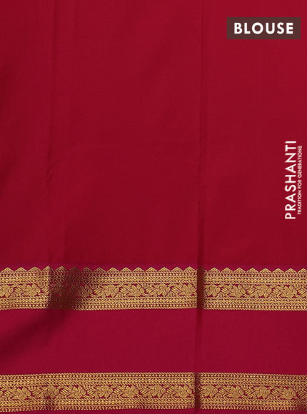 Semi kanchipuram silk saree lime green and pink with allover zari checks & buttas and rettapet zari woven korvai border