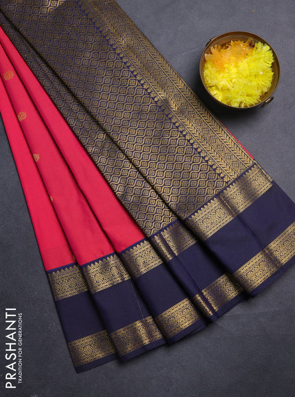 Semi kanchipuram silk saree pink and navy blue with allover zari weaves & buttas and rettapet zari woven korvai border