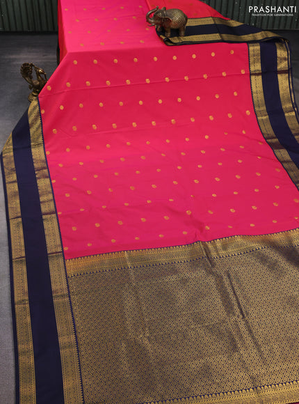 Semi kanchipuram silk saree pink and navy blue with allover zari weaves & buttas and rettapet zari woven korvai border