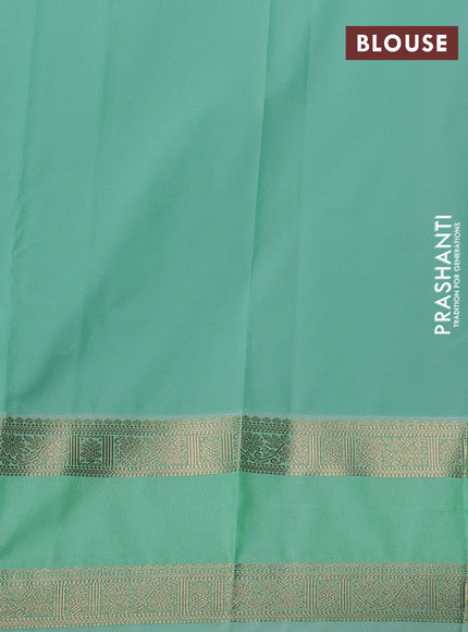 Semi kanchipuram silk saree purple and teal green shade with zari woven buttas and rettapet zari woven korvai border