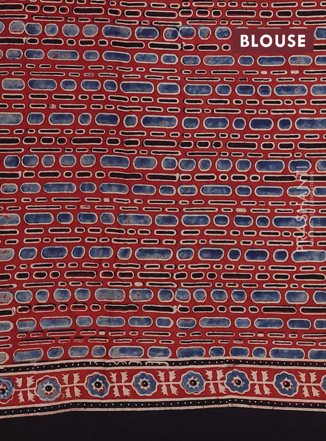 Modal silk saree rustic maroon and coffee brown with allover ajrakh prints and printed border