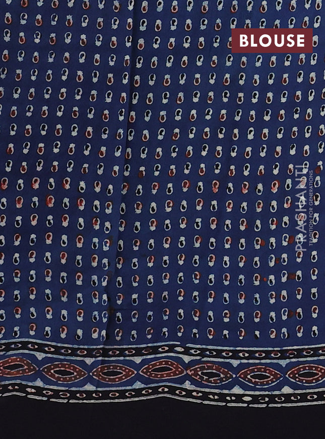 Modal silk saree indigo blue and black with allover ajrakh prints and printed border
