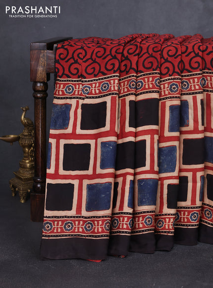 Modal silk saree rustic maroon and black with allover ajrakh prints and printed border