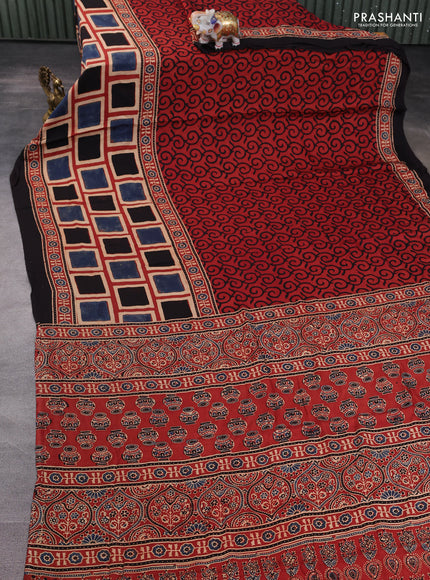 Modal silk saree rustic maroon and black with allover ajrakh prints and printed border