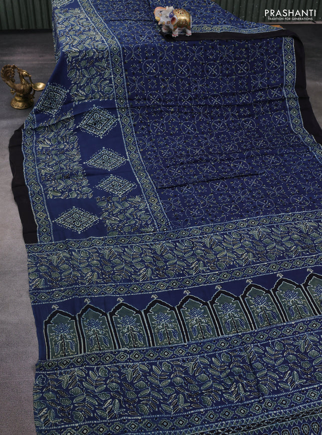 Modal silk saree indigo blue and black with allover ajrakh prints and printed border