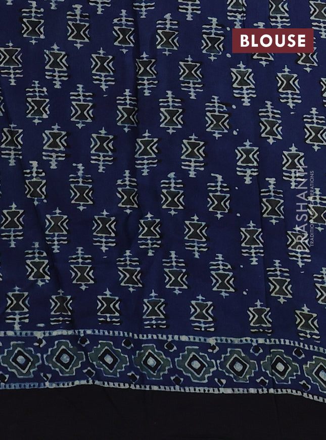 Modal silk saree indigo blue and black with allover ajrakh prints and printed border