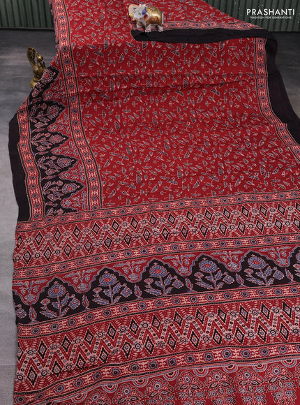 Modal silk saree maroon and coffee brown with allover ajrakh prints and printed border