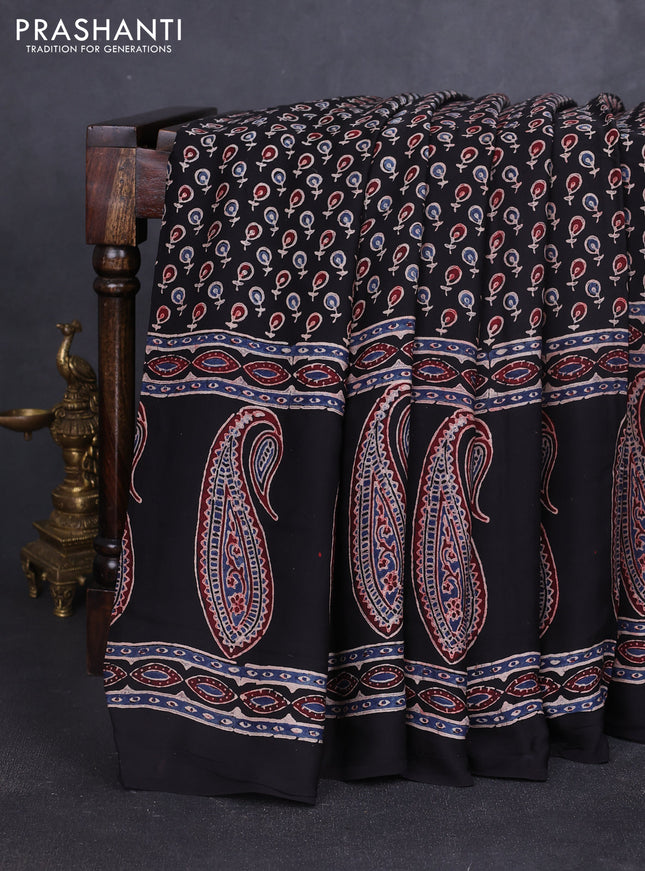 Modal silk saree black with allover ajrakh prints and printed border
