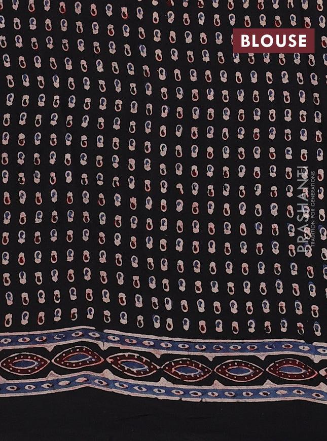 Modal silk saree black with allover ajrakh prints and printed border