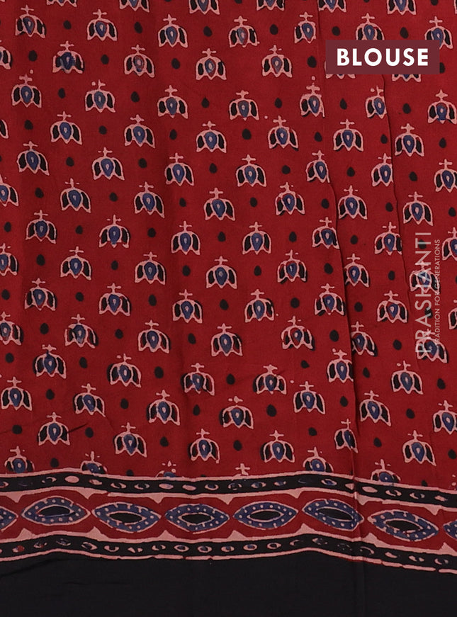 Modal silk saree maroon and coffee brown with allover ajrakh prints and printed border