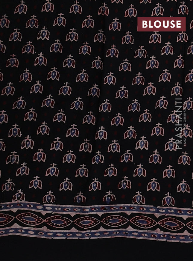 Modal silk saree black with allover ajrakh prints and printed border