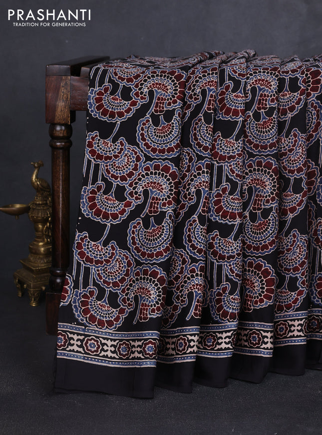 Modal silk saree black with allover ajrakh prints and printed border