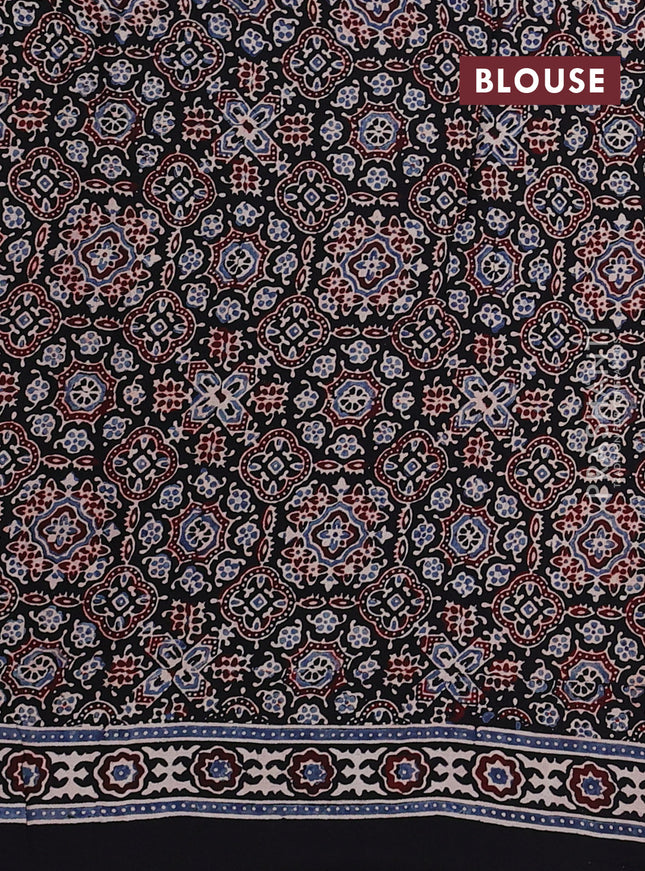 Modal silk saree black with allover ajrakh prints and printed border