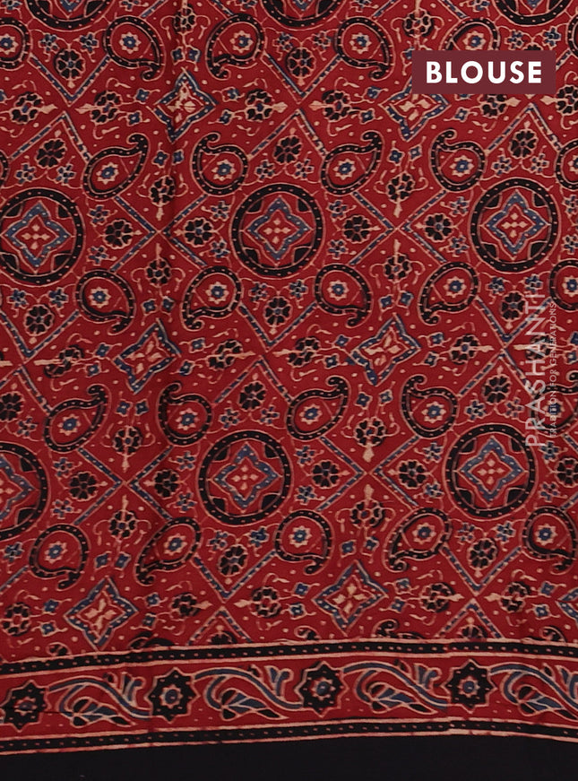 Modal silk saree maroon and coffee brown with allover ajrakh prints and printed border