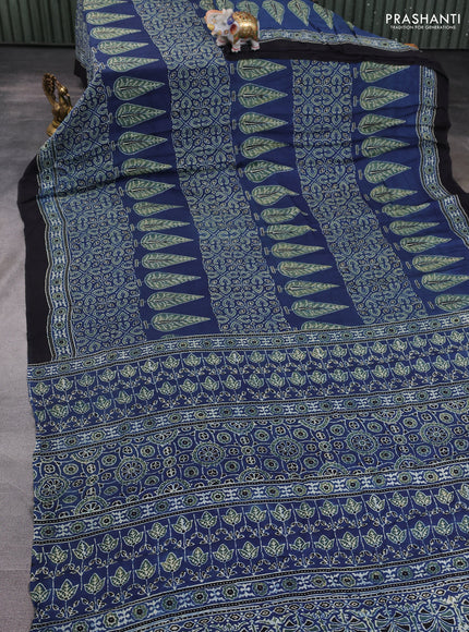 Modal silk saree indigo blue and black with allover ajrakh prints and printed border