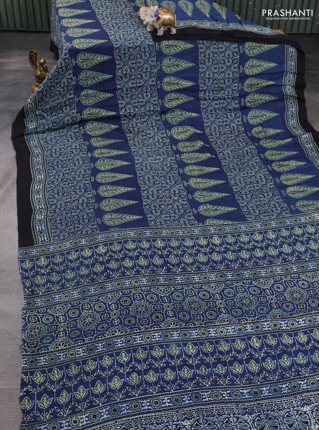 Modal silk saree indigo blue and black with allover ajrakh prints and printed border