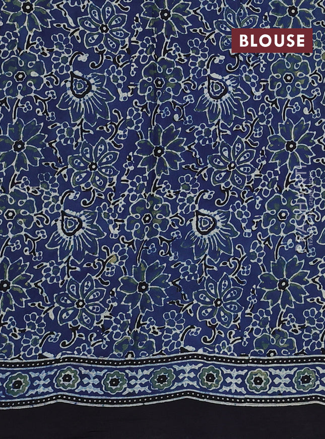 Modal silk saree indigo blue and black with allover ajrakh prints and printed border