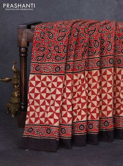 Modal silk saree maroon and black with allover ajrakh prints and printed border
