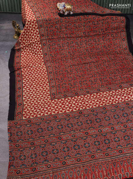 Modal silk saree maroon and black with allover ajrakh prints and printed border
