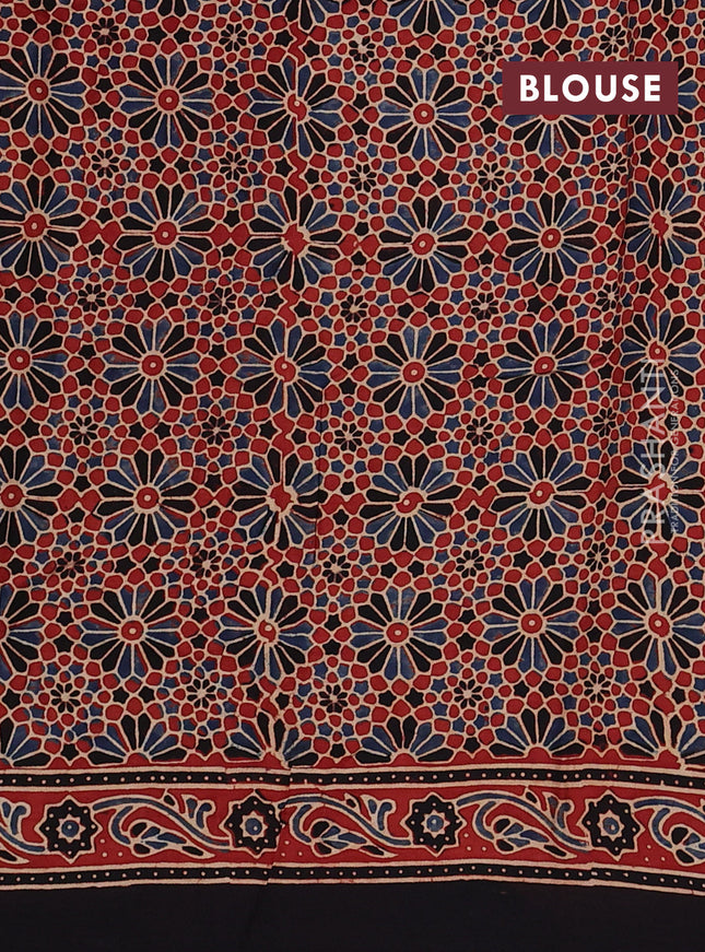 Modal silk saree maroon and black with allover ajrakh prints and printed border