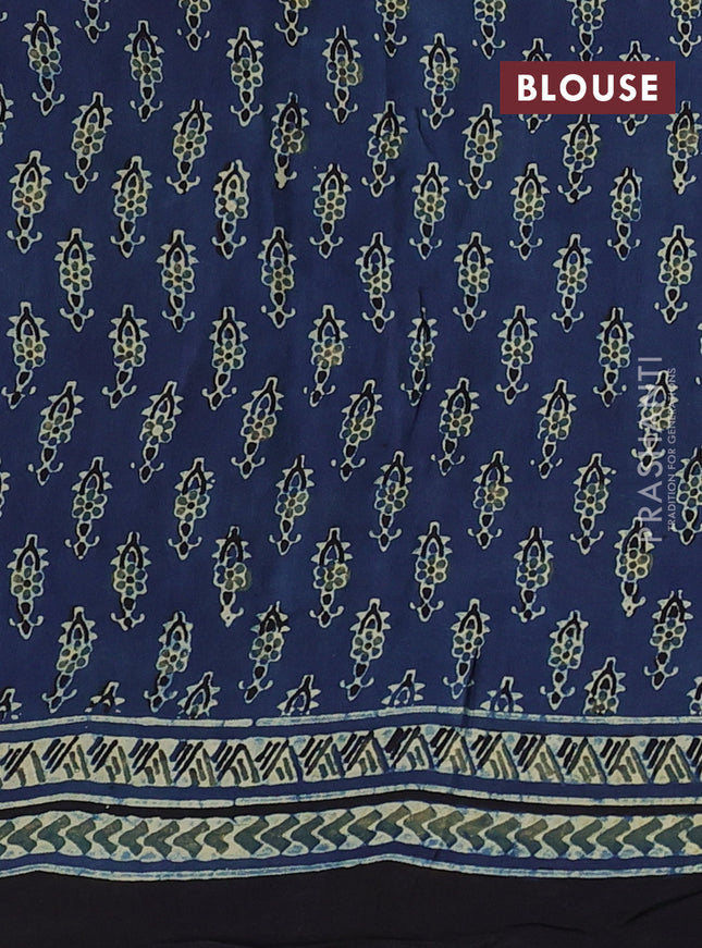 Modal silk saree blue and black with allover ajrakh prints and printed border