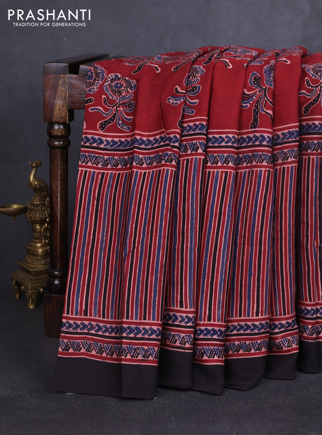 Modal silk saree maroon and black with allover ajrakh prints and printed border