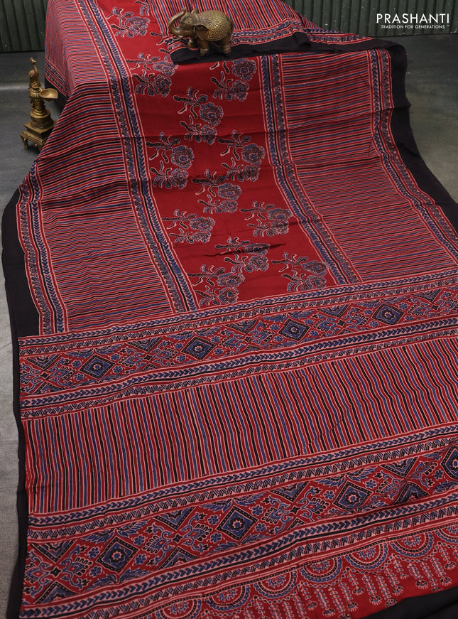 Modal silk saree maroon and black with allover ajrakh prints and printed border