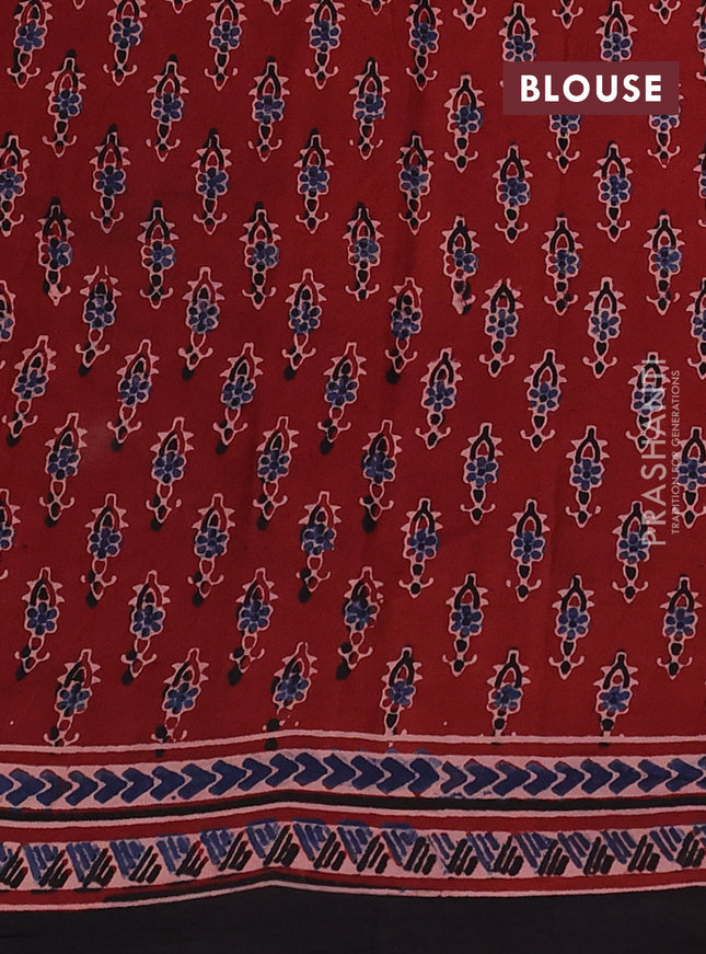Modal silk saree maroon and black with allover ajrakh prints and printed border