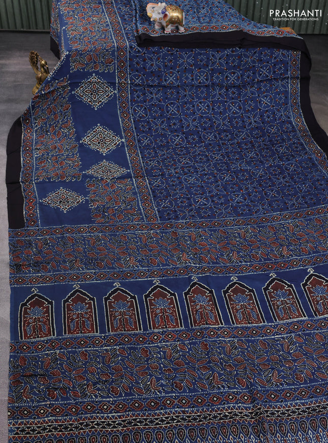 Modal silk saree blue and black with allover ajrakh prints and printed border