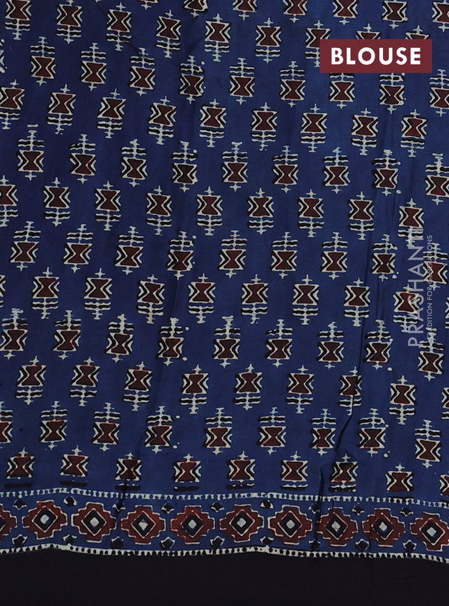 Modal silk saree blue and black with allover ajrakh prints and printed border
