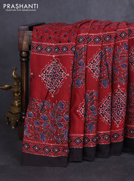 Modal silk saree maroon and coffee brown with allover ajrakh prints and printed border