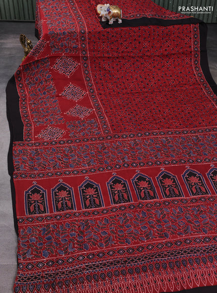 Modal silk saree maroon and coffee brown with allover ajrakh prints and printed border