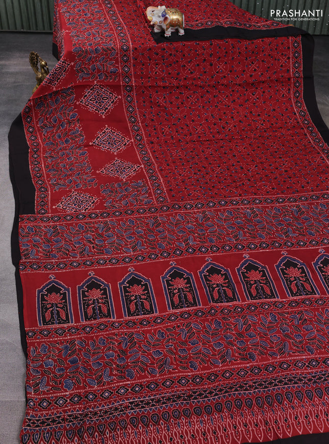 Modal silk saree maroon and coffee brown with allover ajrakh prints and printed border