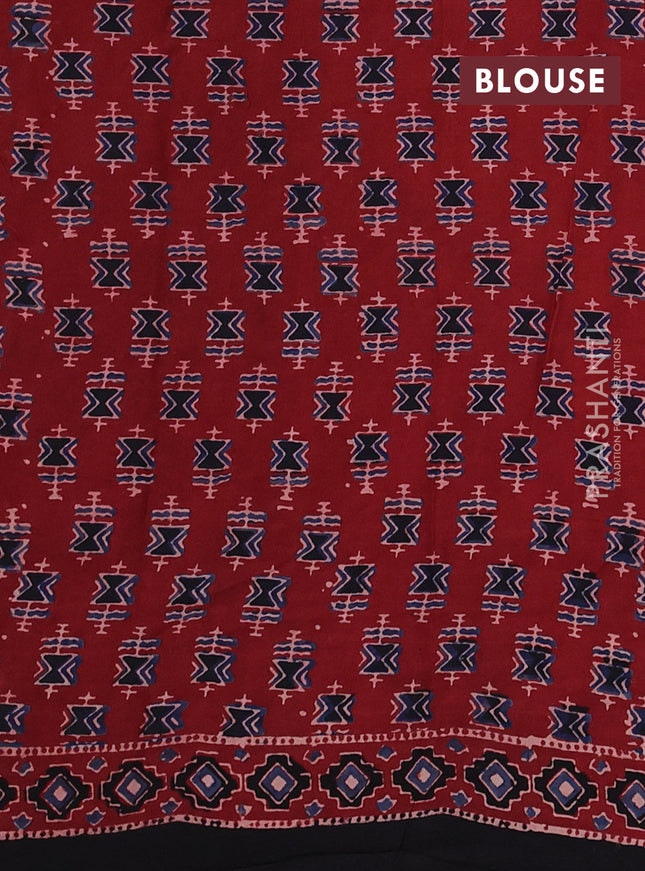 Modal silk saree maroon and coffee brown with allover ajrakh prints and printed border