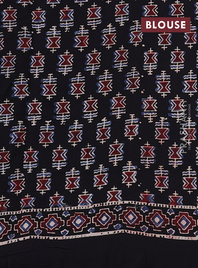 Modal silk saree black with allover ajrakh prints and printed border