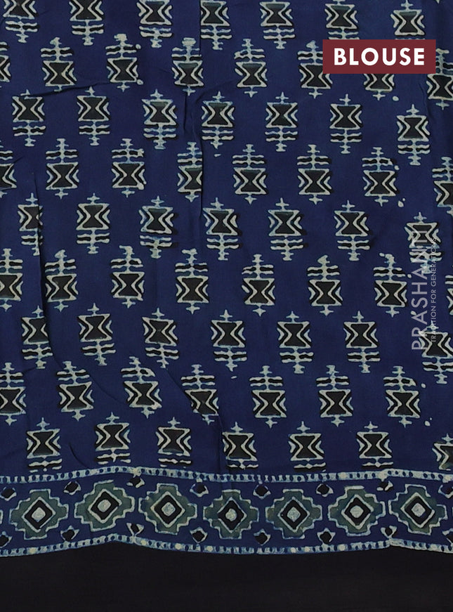 Modal silk saree indigo blue and black with allover ajrakh prints and printed border