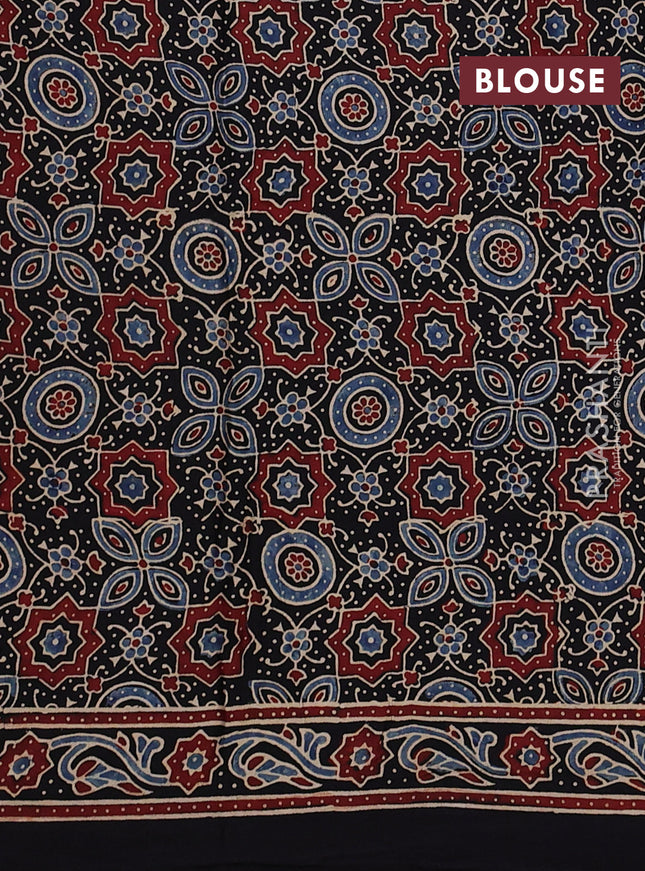 Modal silk saree black with allover ajrakh prints and printed border