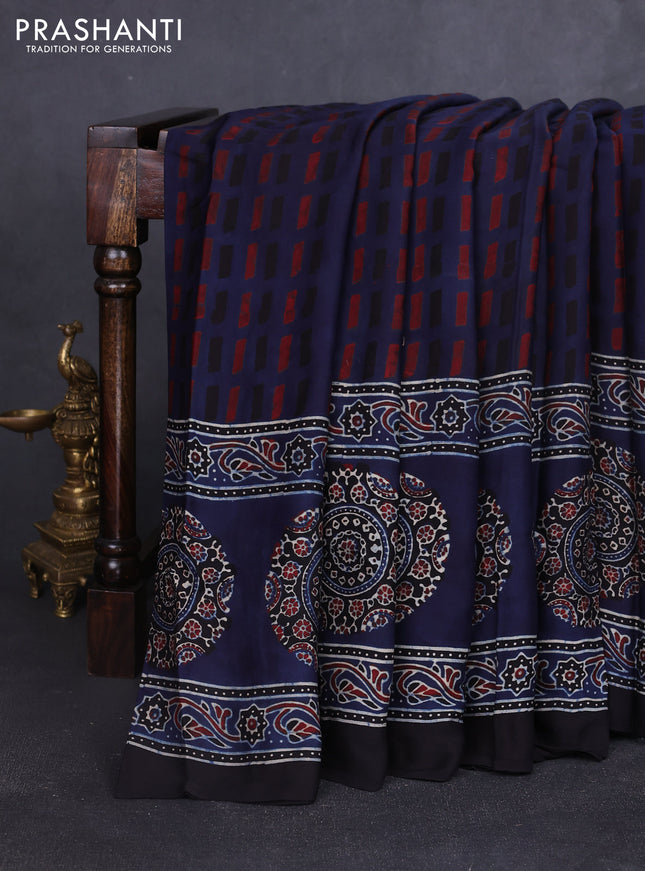 Modal silk saree blue with allover ajrakh prints and printed border