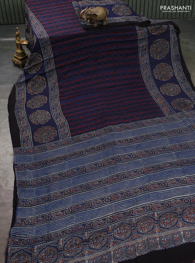 Modal silk saree blue with allover ajrakh prints and printed border