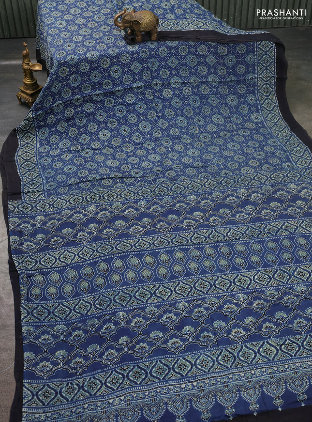 Modal silk saree indigo blue and black with allover ajrakh prints and printed border