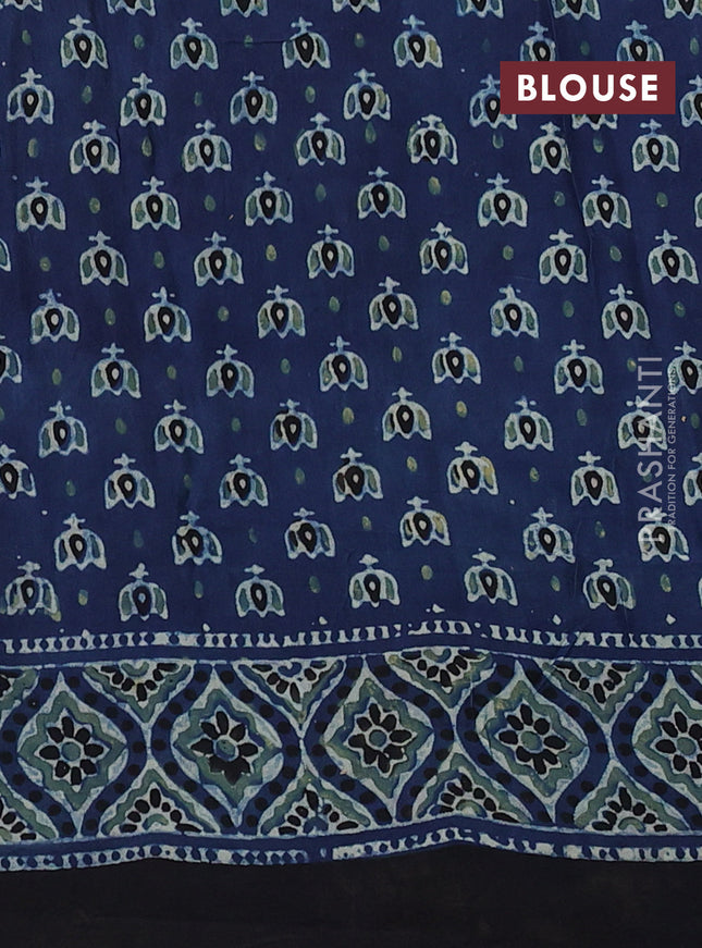Modal silk saree indigo blue and black with allover ajrakh prints and printed border