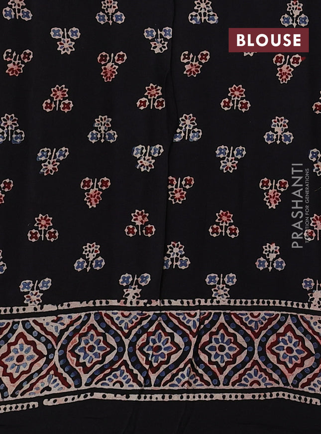 Modal silk saree black with allover ajrakh prints and printed border