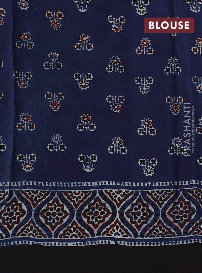 Modal silk saree indigo blue and black with allover ajrakh prints and printed border
