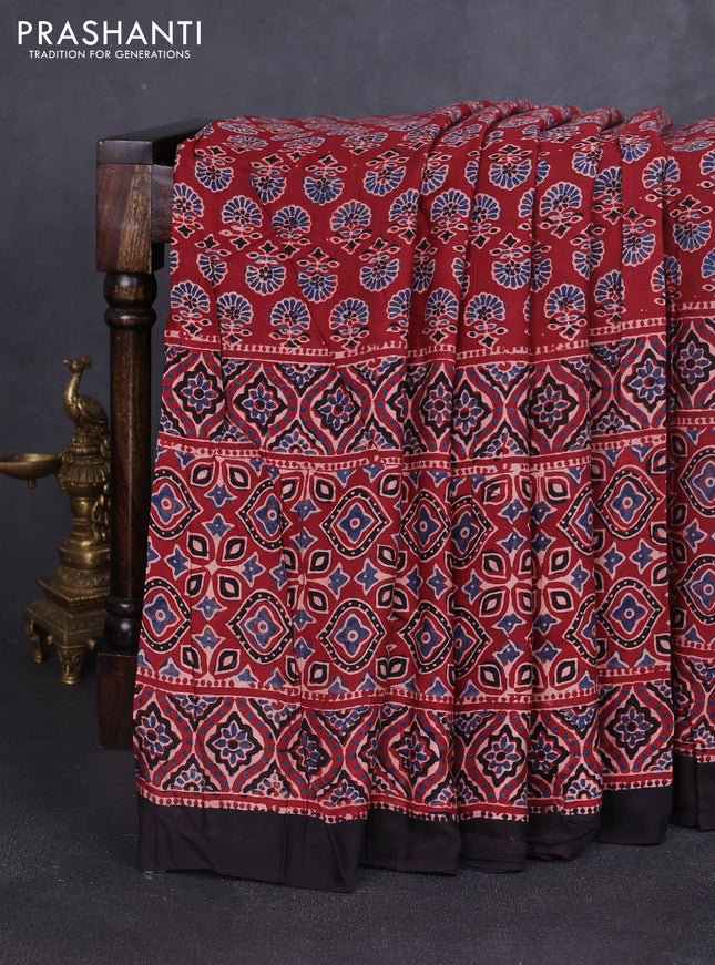 Modal silk saree maroon and black with allover ajrakh prints and printed border