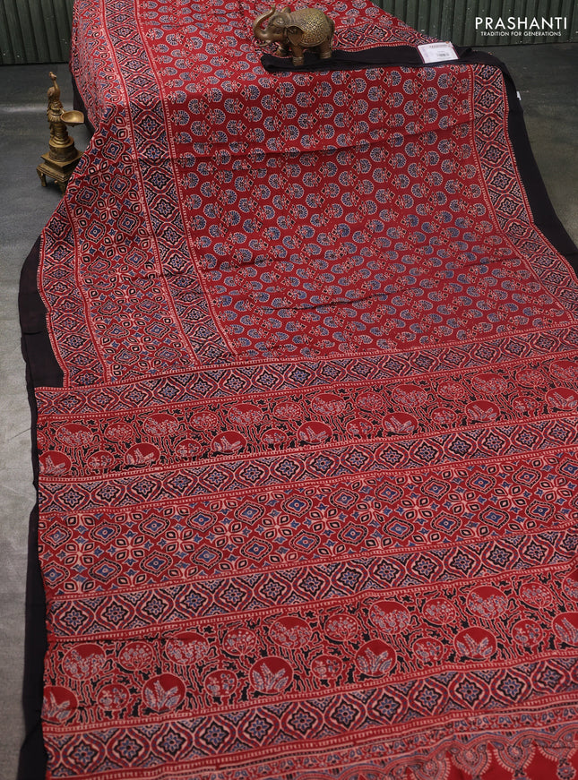 Modal silk saree maroon and black with allover ajrakh prints and printed border