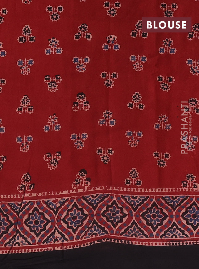 Modal silk saree maroon and black with allover ajrakh prints and printed border